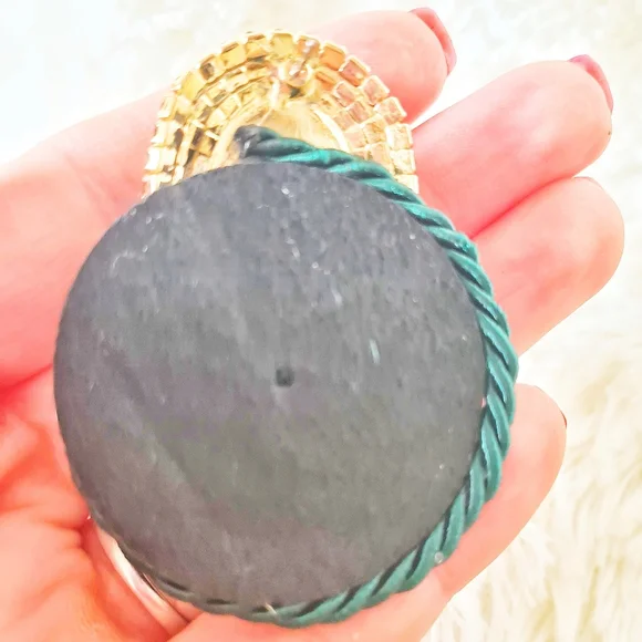 Big Rhinestone and Cord Earrings, Green/Emerald colour - Picture 4 of 7